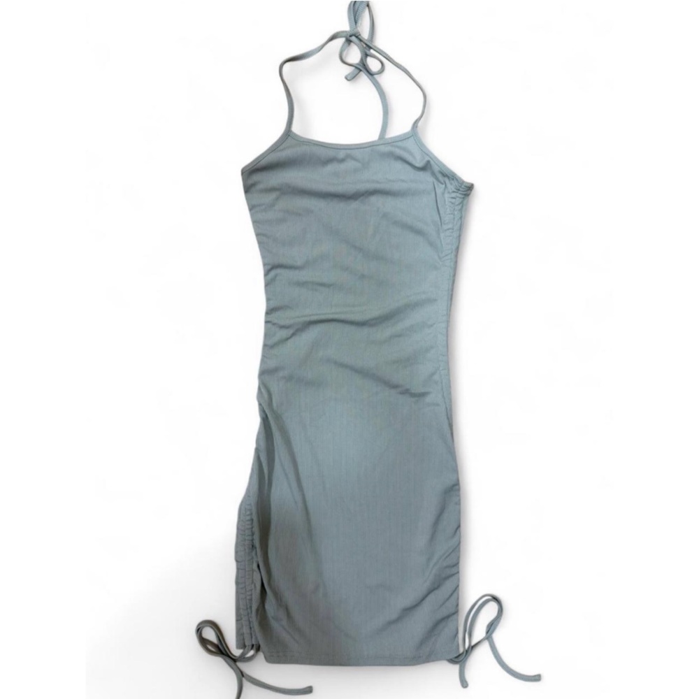 Green halter mini dress
